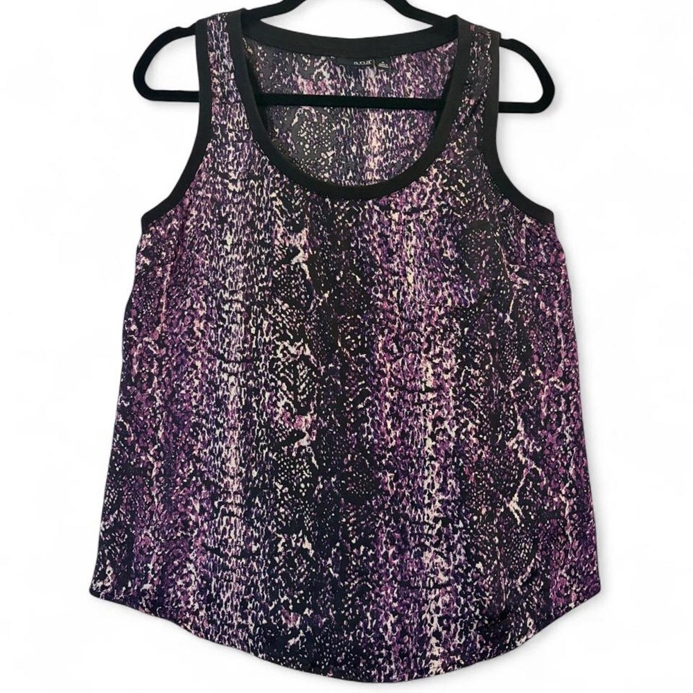 a.n.a‎ Women Purple Black Snake Print Tank Top Scoop Neck Sleeveless Blouse M
